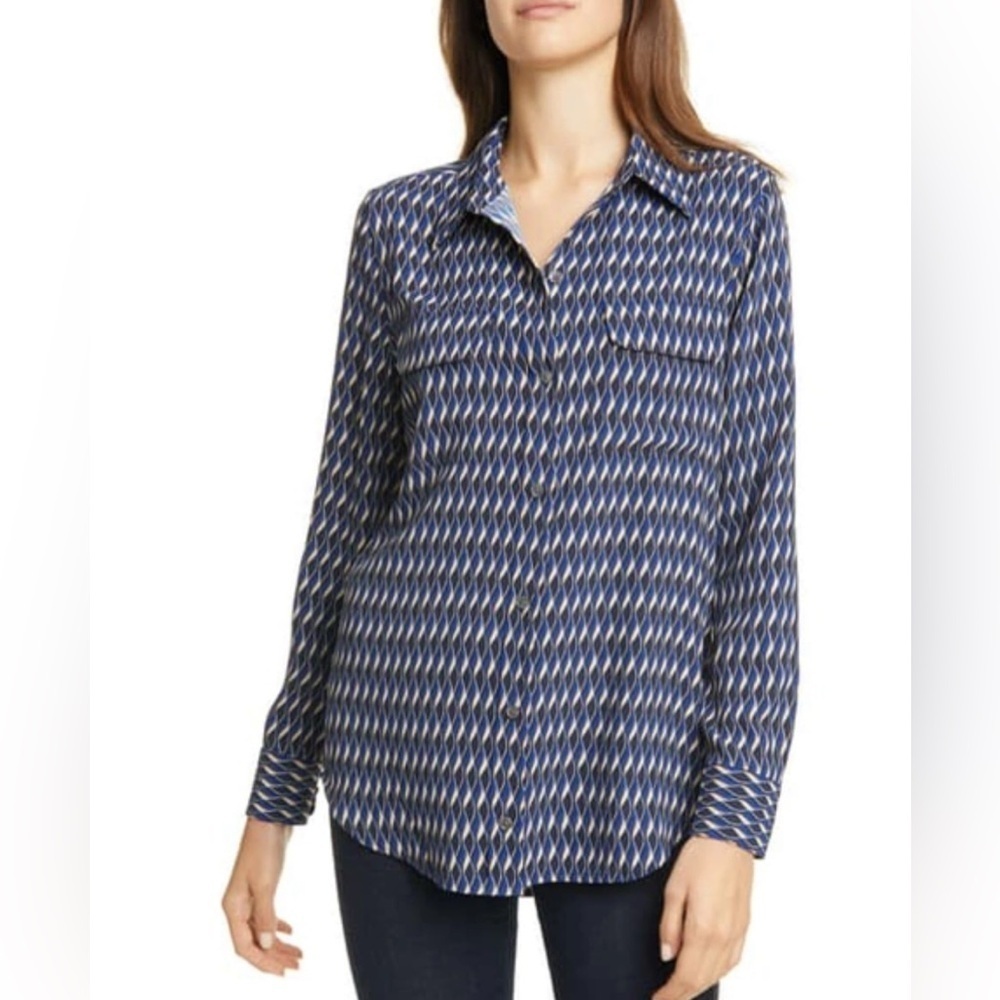 EQUIPMENT Slim Signature Geo Printed Button-down Shirt In Blue Small